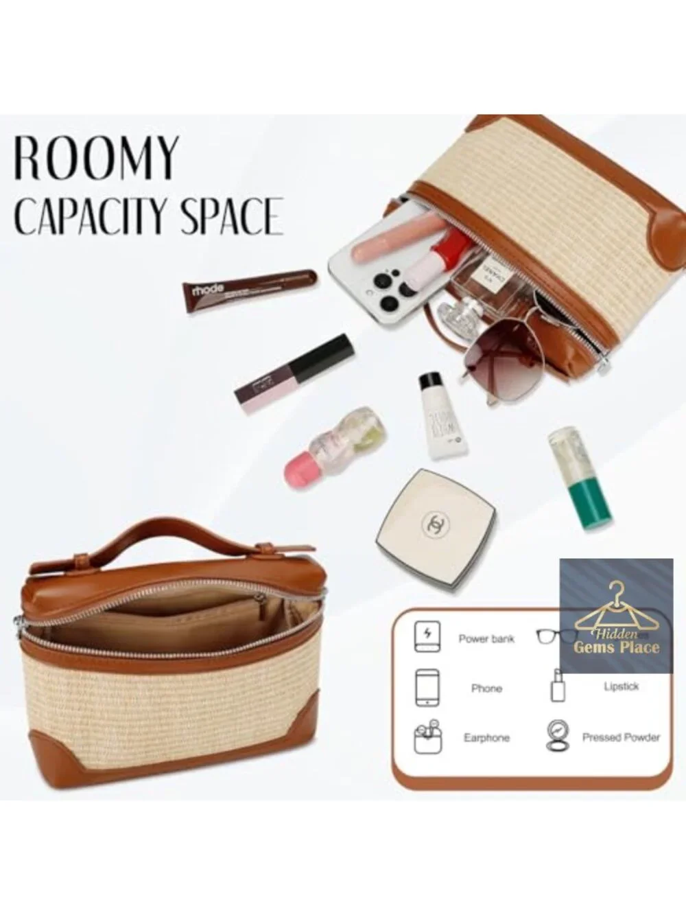 Straw Crossbody Bag with Adjustable Strap, Top Handle 2-in-1 Clutch Purse